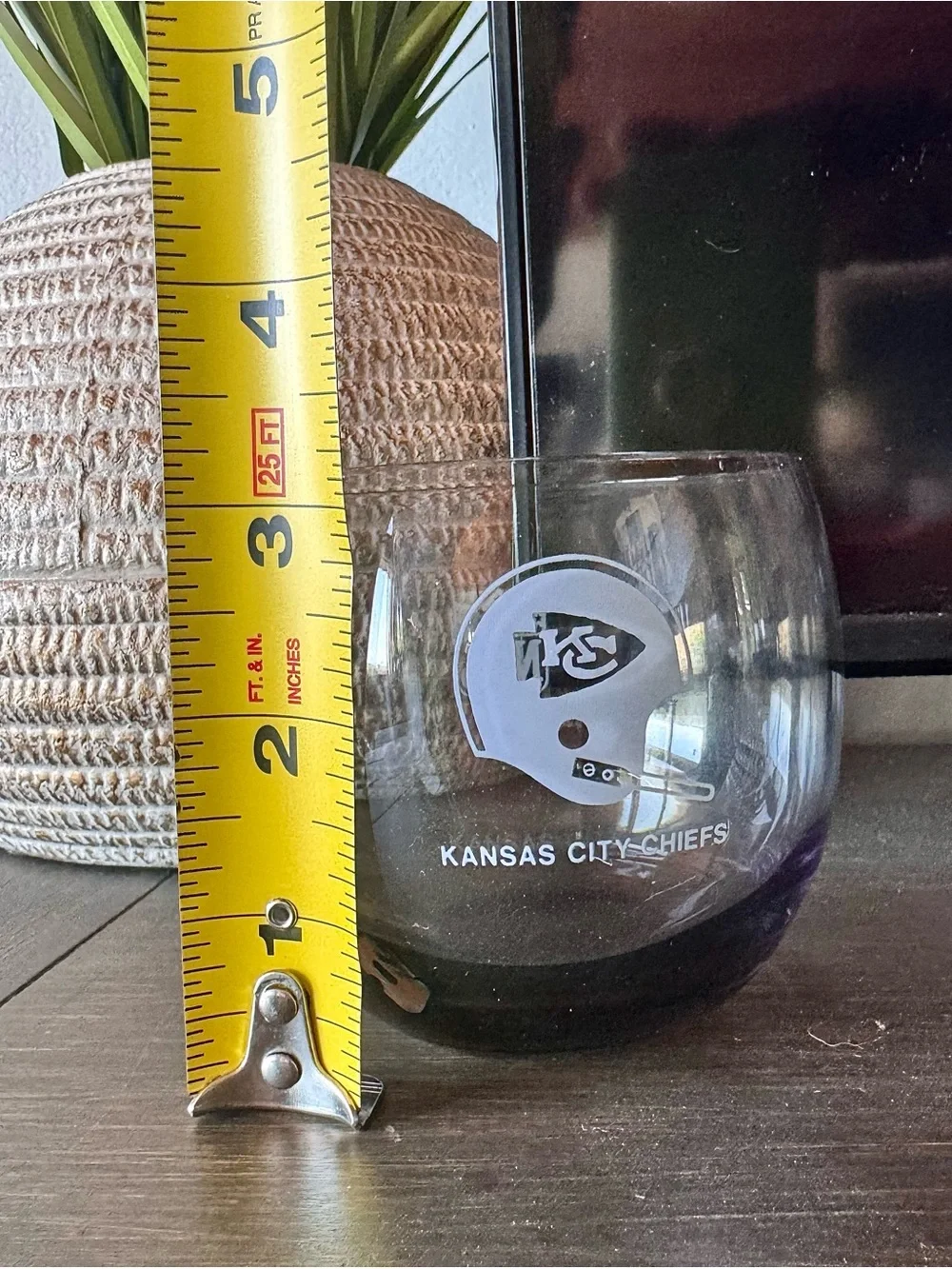 Vintage 1970s Kansas City Chiefs Roly Poly Rocks Glass with Smokey Gray Base